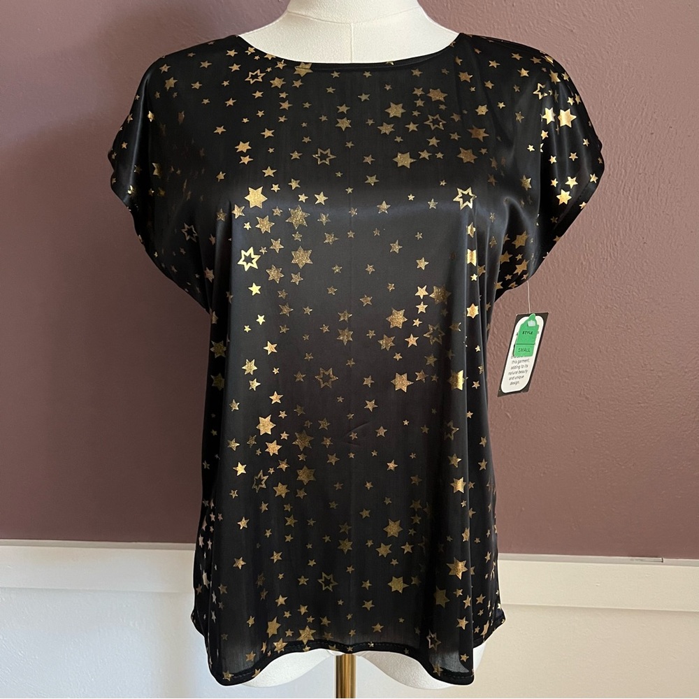 Vintage Black Blouse with Gold Stars